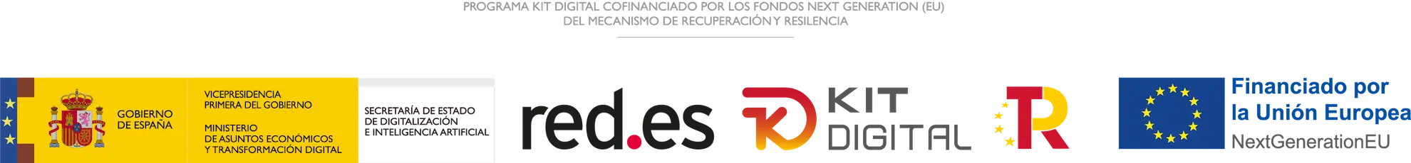 Logotipos del Gobierno de España, Ministerio de Asuntos Económicos y Transformación Digital, Red.es, Next Generation EU y la Unión Europea.